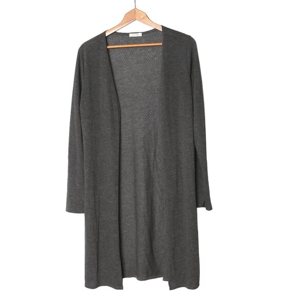 Olivia Rae Long Duster Sweater Cadigan Grey Open Side Slits Stretch Casual - Picture 3 of 7